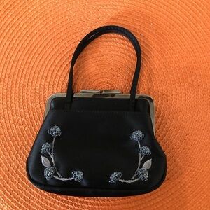 The Limited Sweet-n-Petite black satin micro beaded evening bag purse.